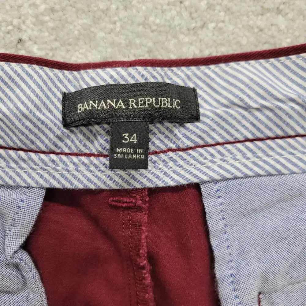 Banana Republic Mens Size 34 Burgundy Chino Shorts Flat Front Casual